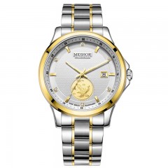 新款MESHOR名梭手表全自动机械表金表24K金商务白领精钢男表2001