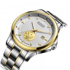 新款MESHOR名梭手表全自动机械表金表24K金商务白领精钢男表2001